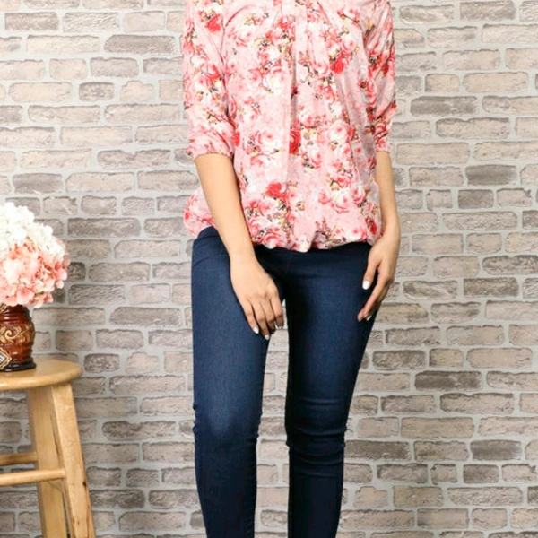 Pink Printed Crepe Top - XL