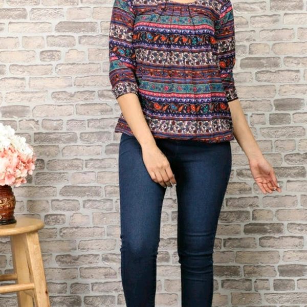 Printed Multicolored Crepe Top - S