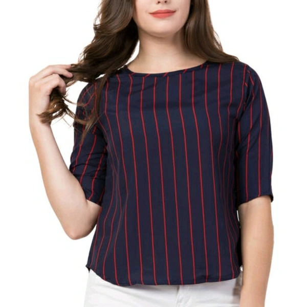 Navy Blue Striped Top For Women - S