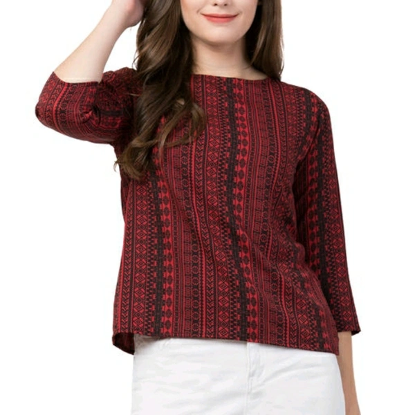 Red And Black Printed Top For Women - S