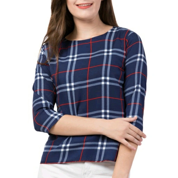 Blue Checkered Top For Women - XL