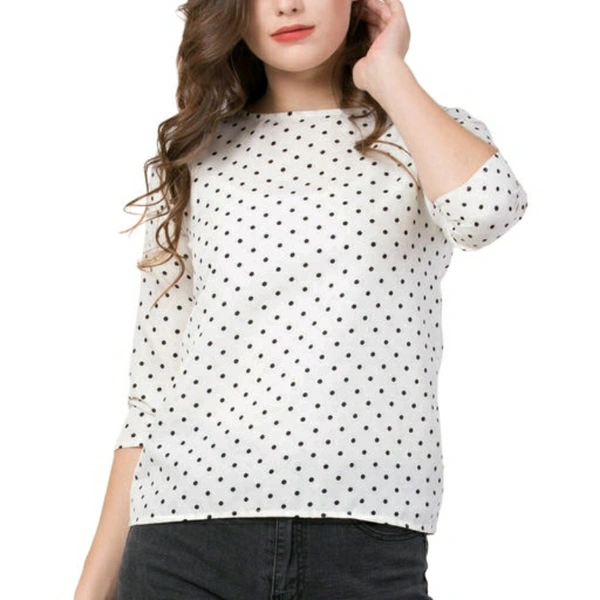 White Polka Dotted Top For Women - M