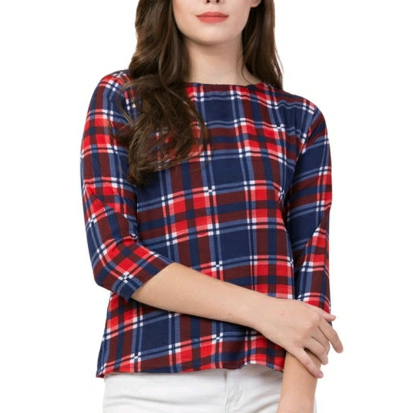 Red And Blue Checkered Top For Women - XL