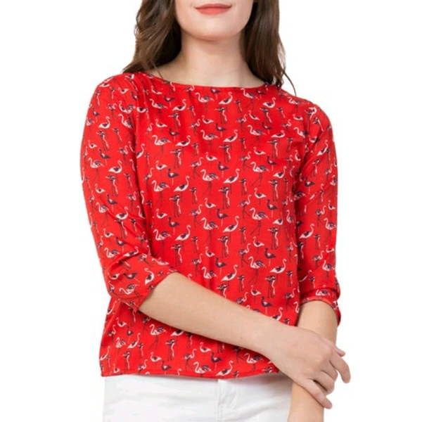 Red Printed Top For Women - XXL