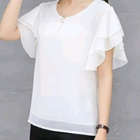 White Ruffle Sleeve Top For Women - L