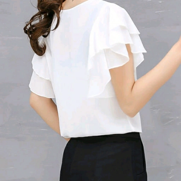 White Ruffle Sleeve Top For Women - L