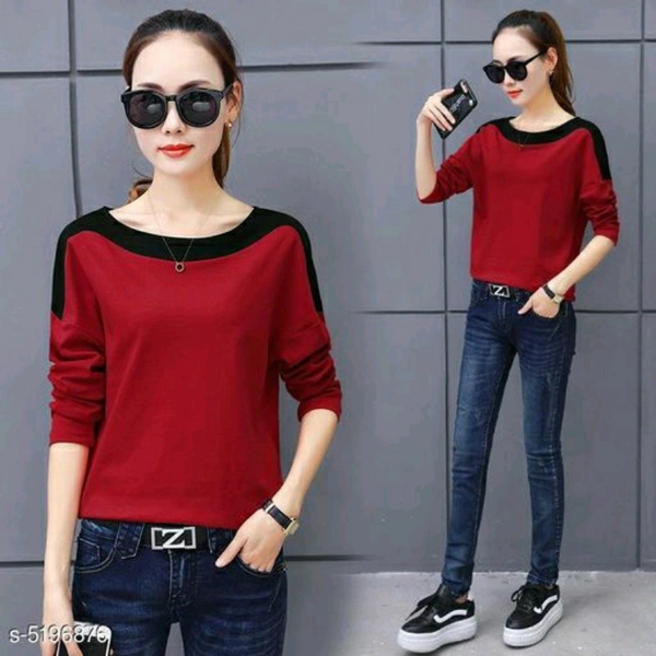 Red Printed Top For Women - M