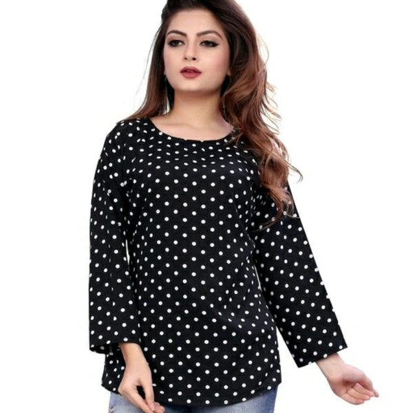 White Polka Dotted Black Crepe Top For Women - XS