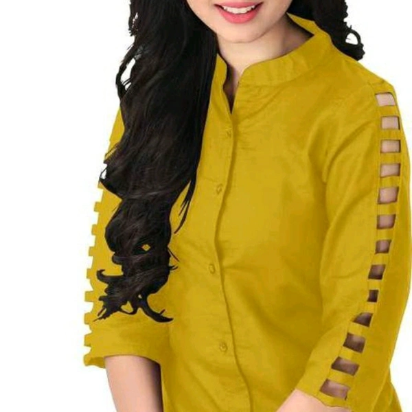 Yellow Full Sleeve Buttoned Top For Women - L