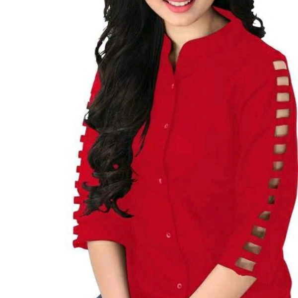 Red Full Sleeve Buttoned Top For Women - XL