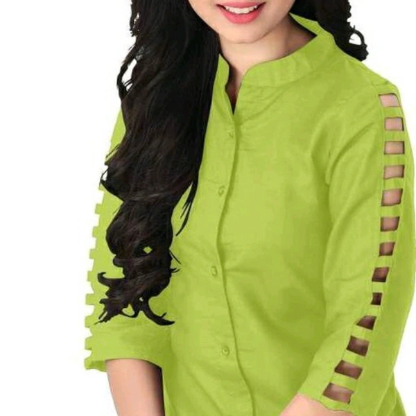 Green Full Sleeve Buttoned Top For Women - XL