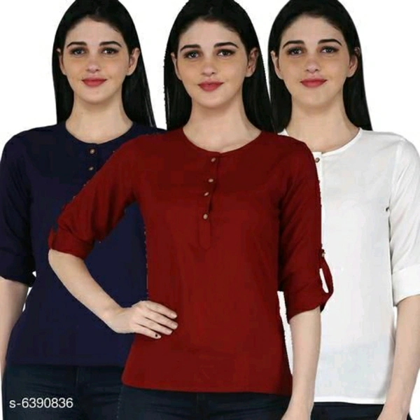 Navy Blue, Maroon And White Combo Set Of Full Sleeve Tops - M