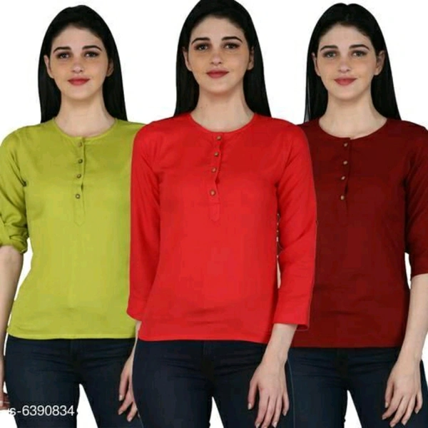 Green, Red And Maroon Combo Set Of Full Sleeve Tops - S