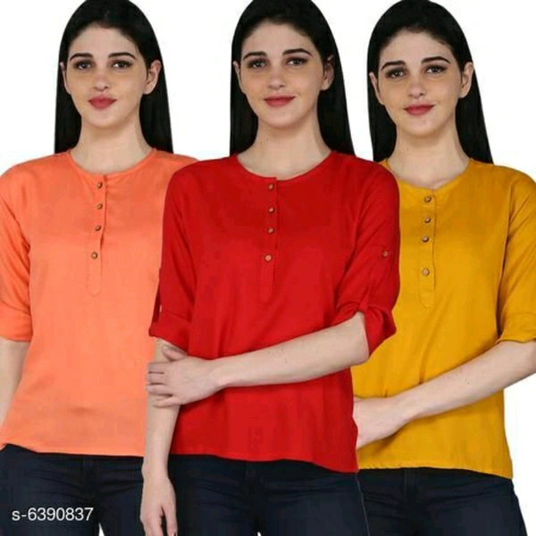 Saffron, Red And Yellow Combo Set Of Full Sleeve Tops - XXL