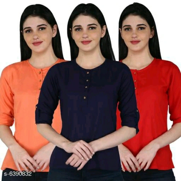 Saffron, Navy Blue And Red Combo Set Of Full Sleeve Tops - XXL
