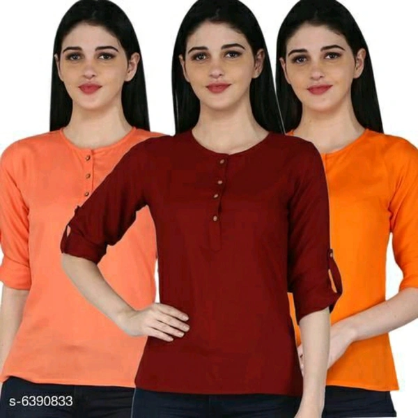 Saffron, Maroon And Orange Combo Set Of Full Sleeve Tops - M