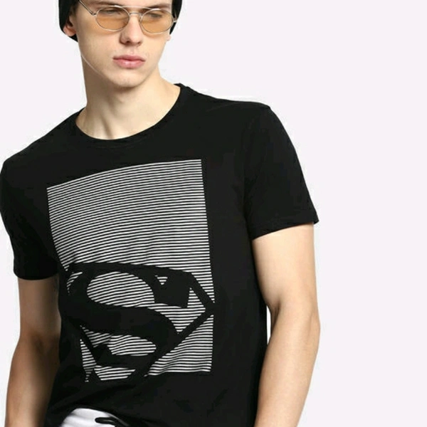 Superman Black Printed Cotton T-shirt For Men - S
