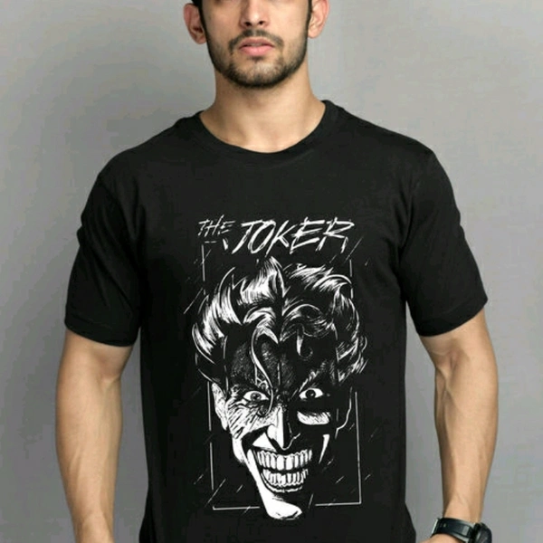 Joker Printed Cotton Black T-shirt For Men - S