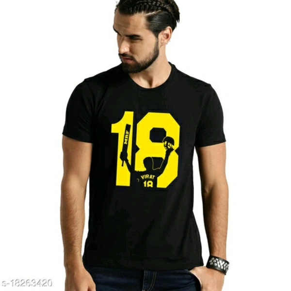 Virat 18 Cotton Printed Black T-shirt For Men - XXL