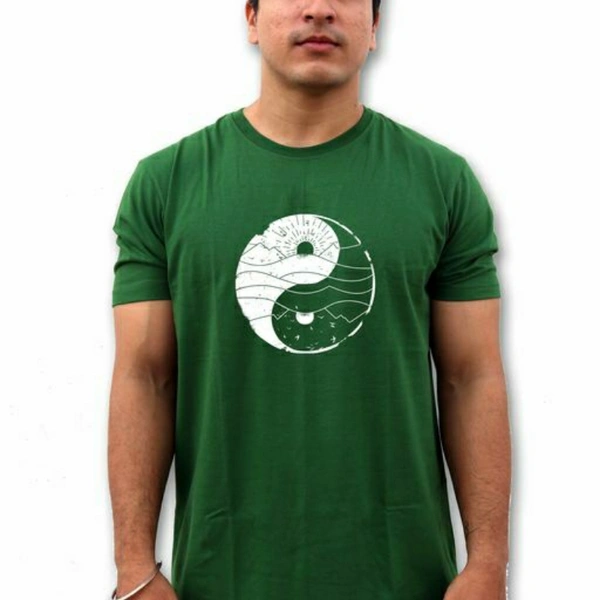 Yin Yang Printed Cotton T-shirt For Men - Green, M