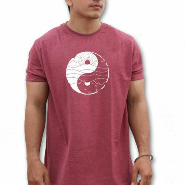 Yin Yang Printed Cotton T-shirt For Men - Red, XXL