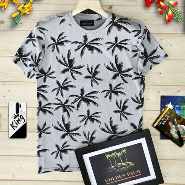 Round Neck Printed T-shirt For Men - Grey, M