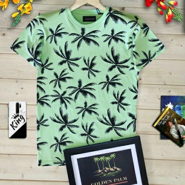 Round Neck Printed T-shirt For Men - Green, L