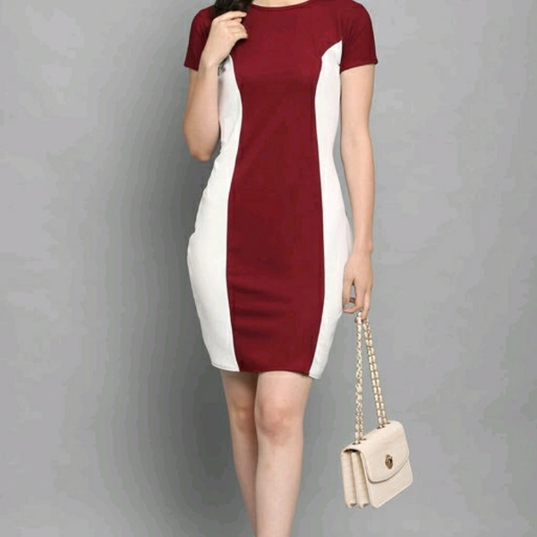 Red Over White Bodycon Dress For Women - M