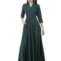 Solid Crepe Dress For Women - Solid Olive, M, 4822563