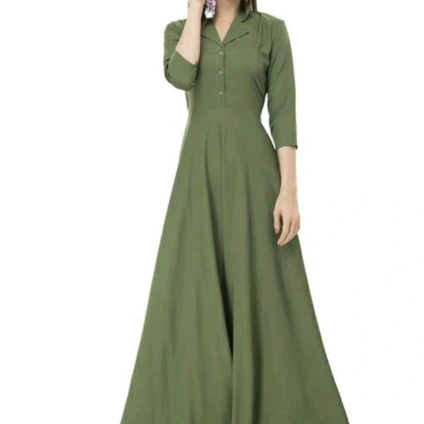 Solid Crepe Dress For Women - 4822563, Solid Olive, L