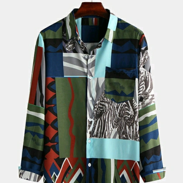 Premium Poly Cotton Printed Full Sleeve Shirt - 19034408 - L