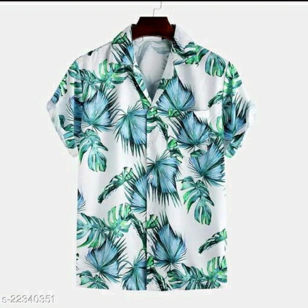 Leaves Printed Cotton Half Sleeve Shirt - M
