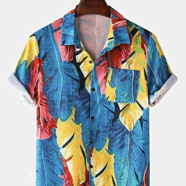 Oil Painting Tropical Leaves Print Shirts - XL