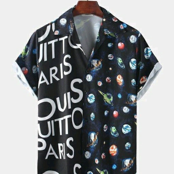 Abstract Pattern Print Poly Cotton Half Sleeve Shirt - L
