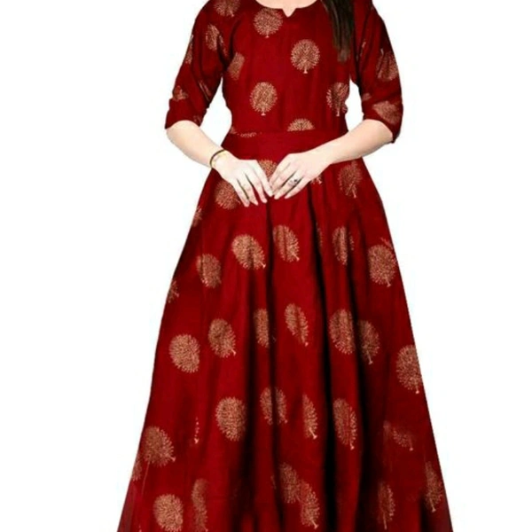 Printed Red Rayon Dress - M
