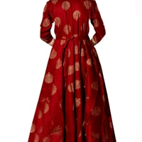 Printed Red Rayon Dress - M