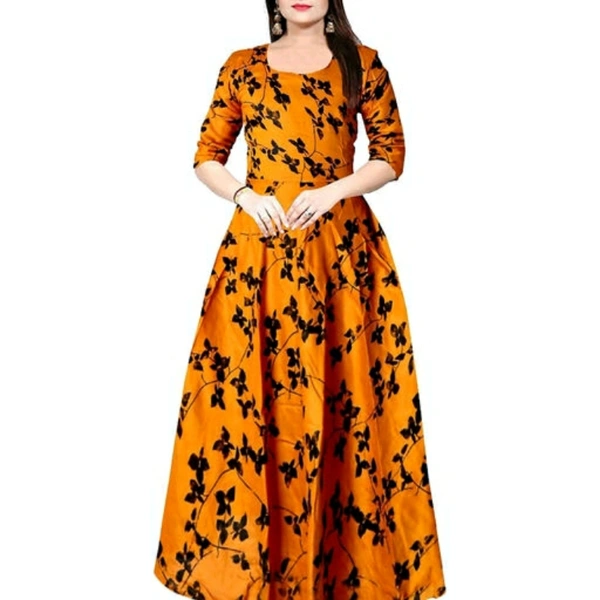 Printed Orange Rayon Dress - M