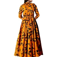 Printed Orange Rayon Dress - M