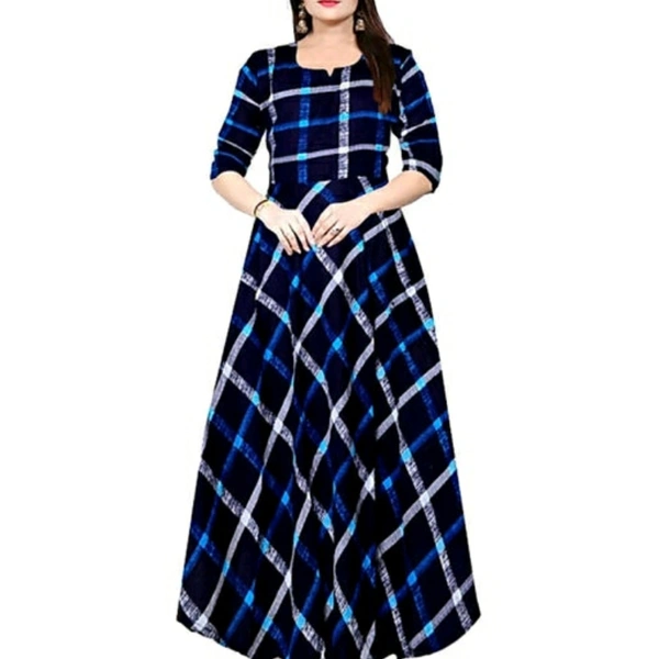 Printed Navy Blue Rayon Dress - XL