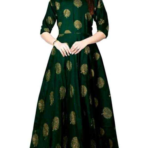 Printed Green Rayon Dress - L