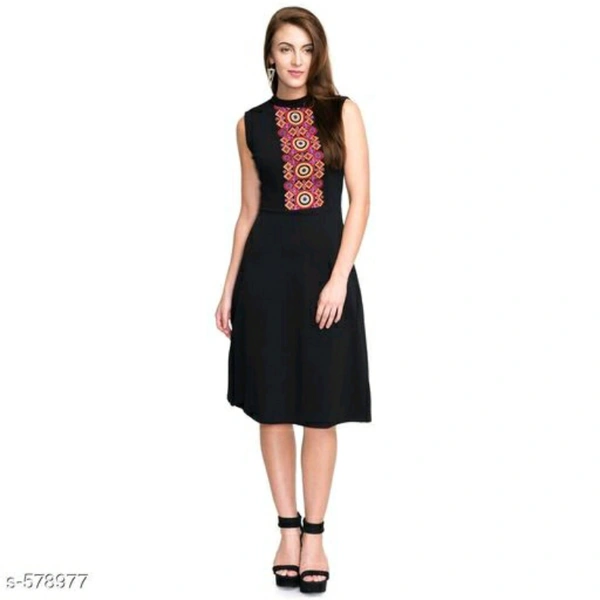 Embroidered Cotton Blend Dress - Black, M
