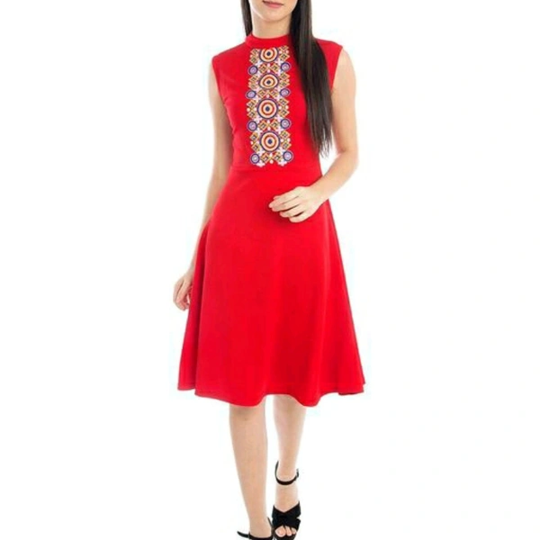 Embroidered Cotton Blend Dress - Red, M