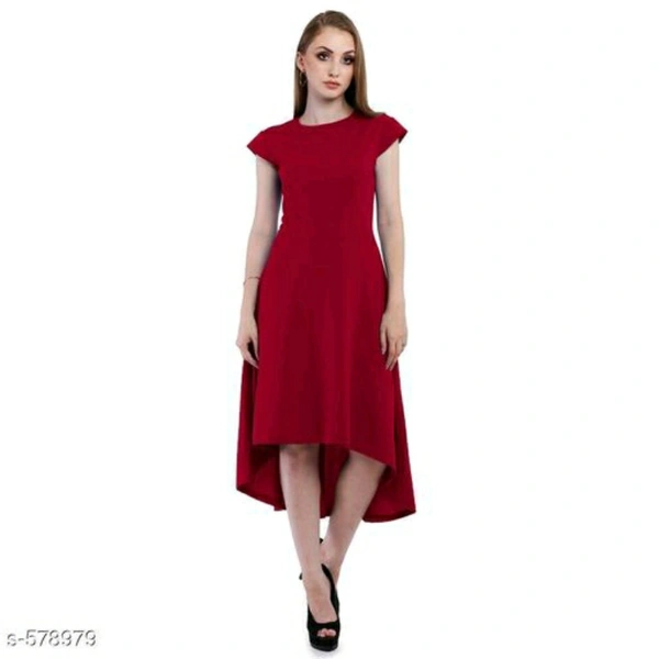 Solid High-Low Cotton Blend Dress - Maroon, L