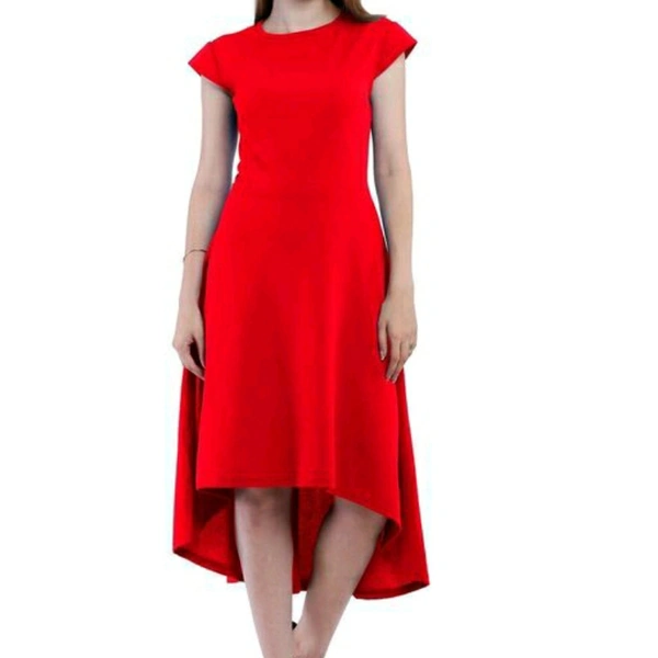 Solid High-Low Cotton Blend Dress - Red, L