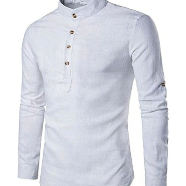 White Cotton Solid Short Kurta - L