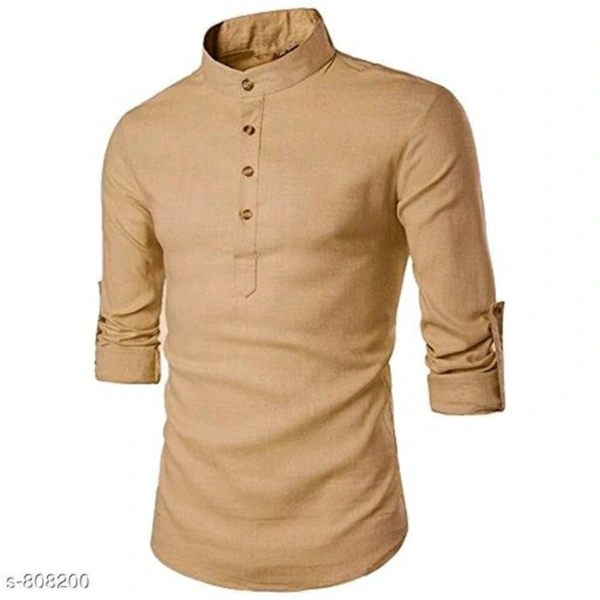 Khaki Cotton Solid Short Kurta - S