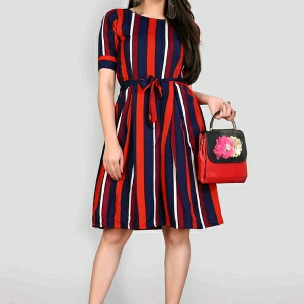 Red Horizontal Striped Pattern Dress - M