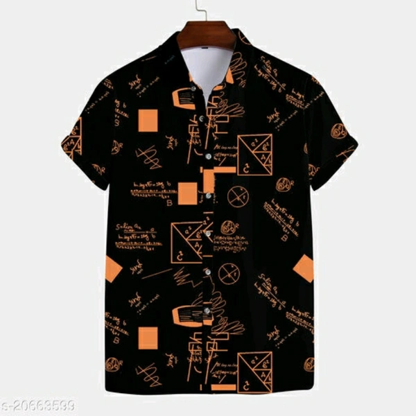 Black Half Sleeve Rayon Shirt For Men - Orange, M