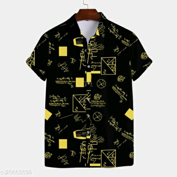 Black Half Sleeve Rayon Shirt For Men - Yellow, XL