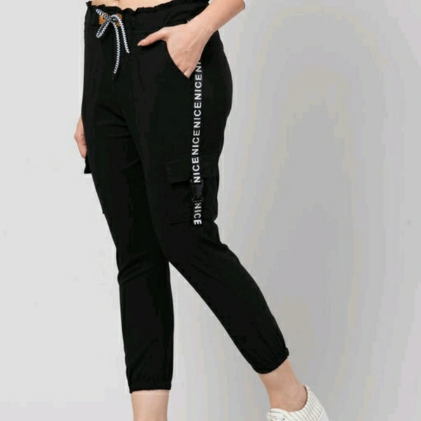 Black Cotton Cargo For Women - 30